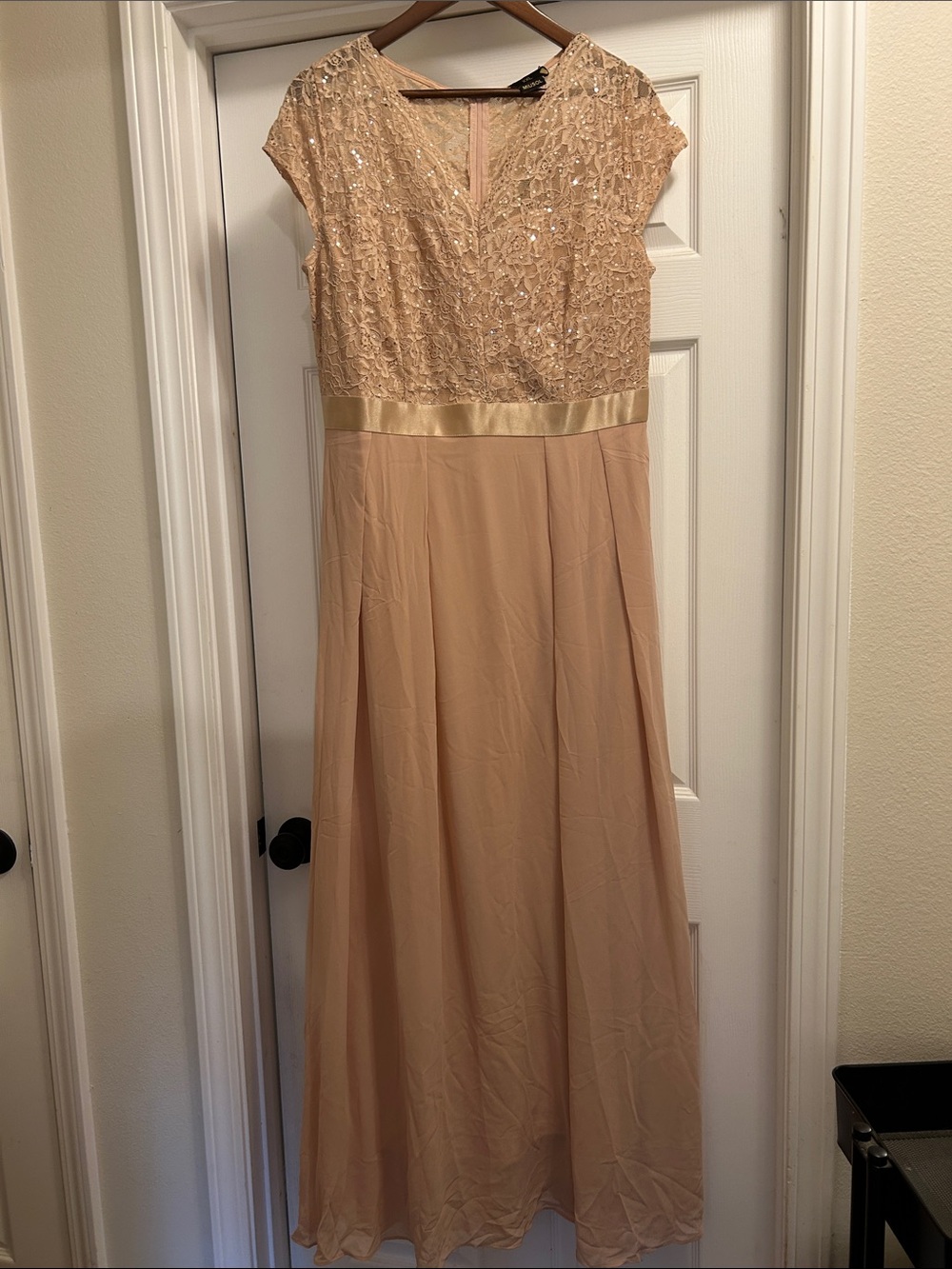 Miusol Blush Sequin Lace Maxi Dress with Satin Waistband